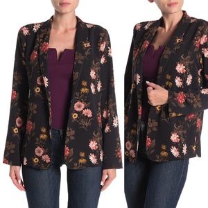 Bobeau Floral Open Woven Blazer Cover Jacket 